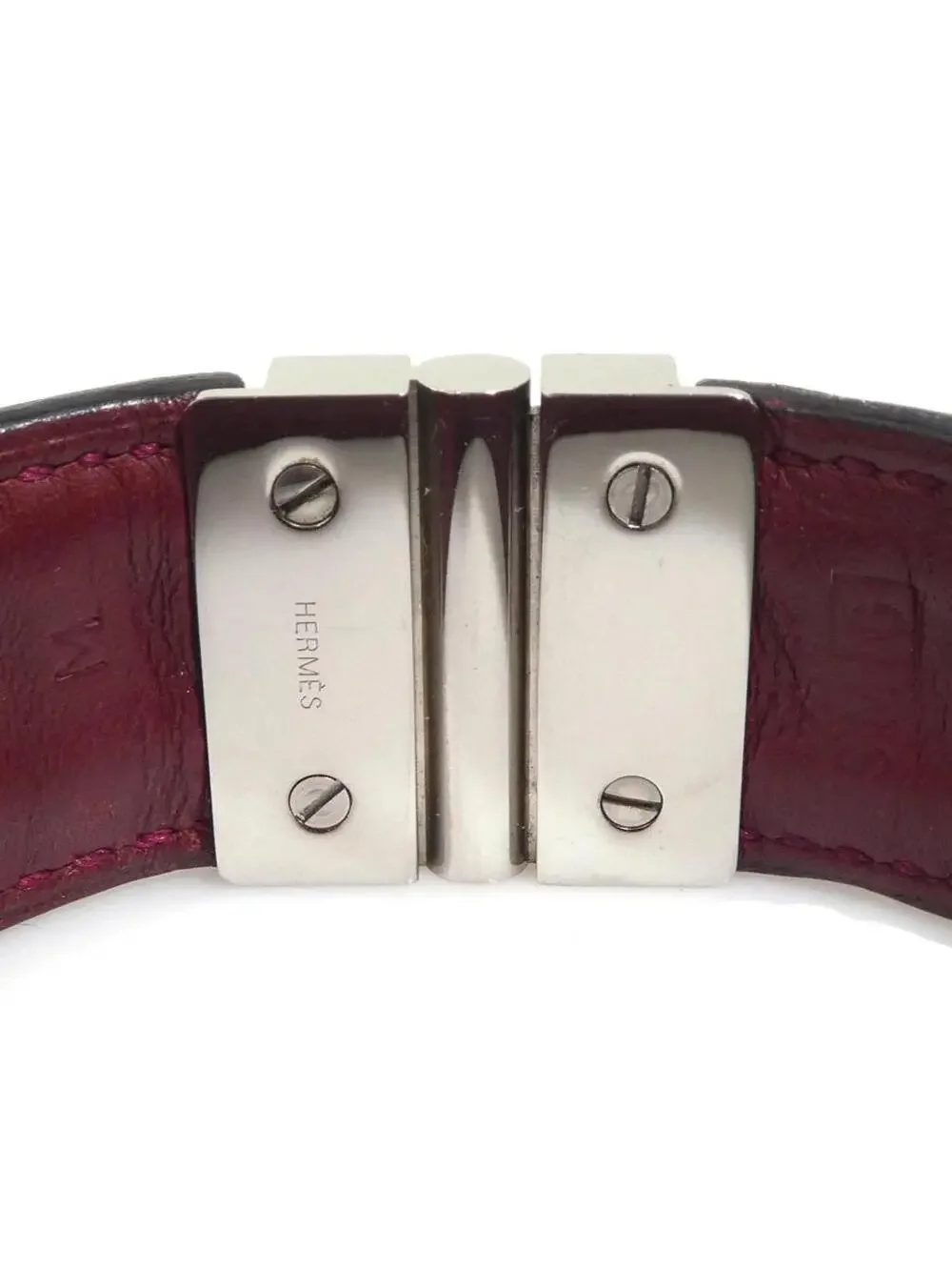 Auth Hermes Bracelet Burgundy/Silver #302850H19B